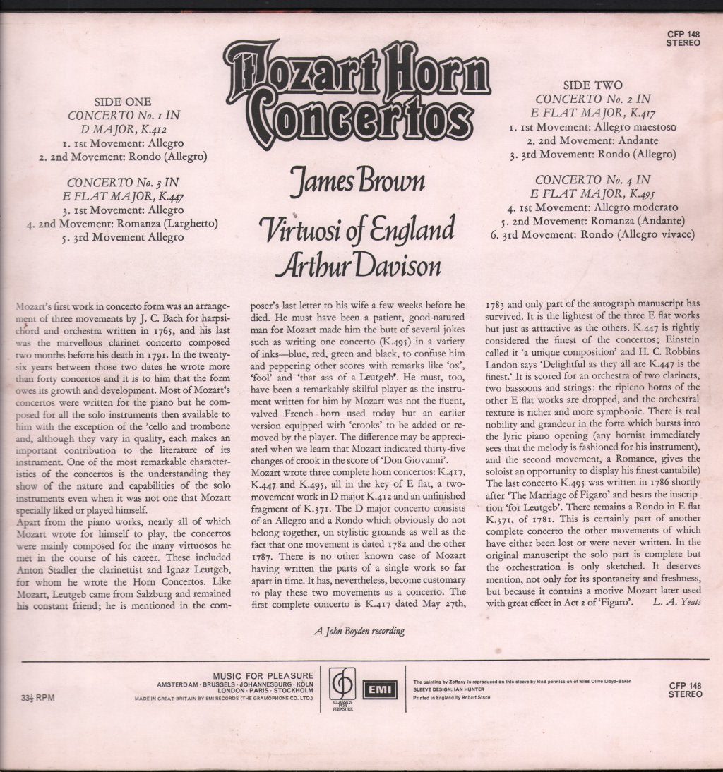 James Brown / Virtuosi Of England / Arthur Davison - Mozart Horn Concertos - Lp