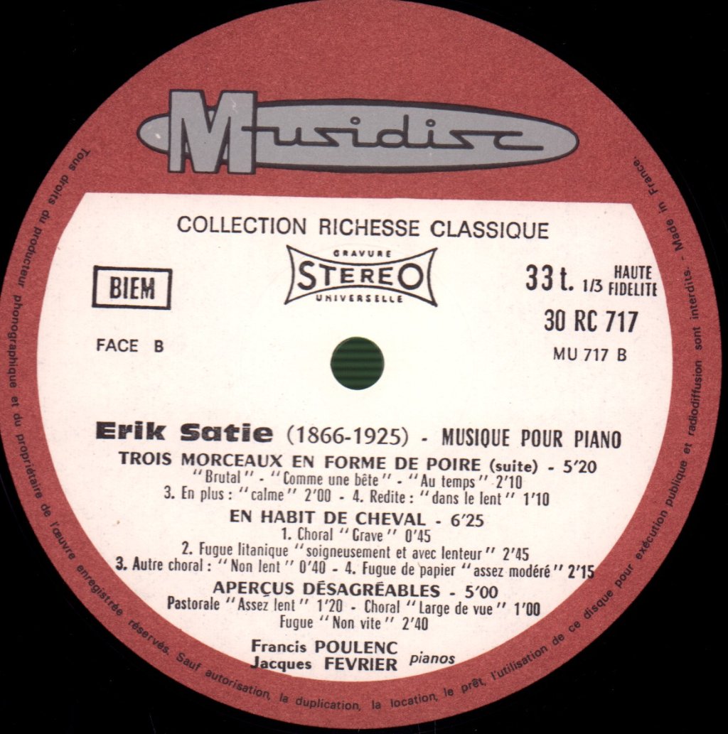 Erik Satie - Musique Pour Piano à Quatre Mains - Lp
