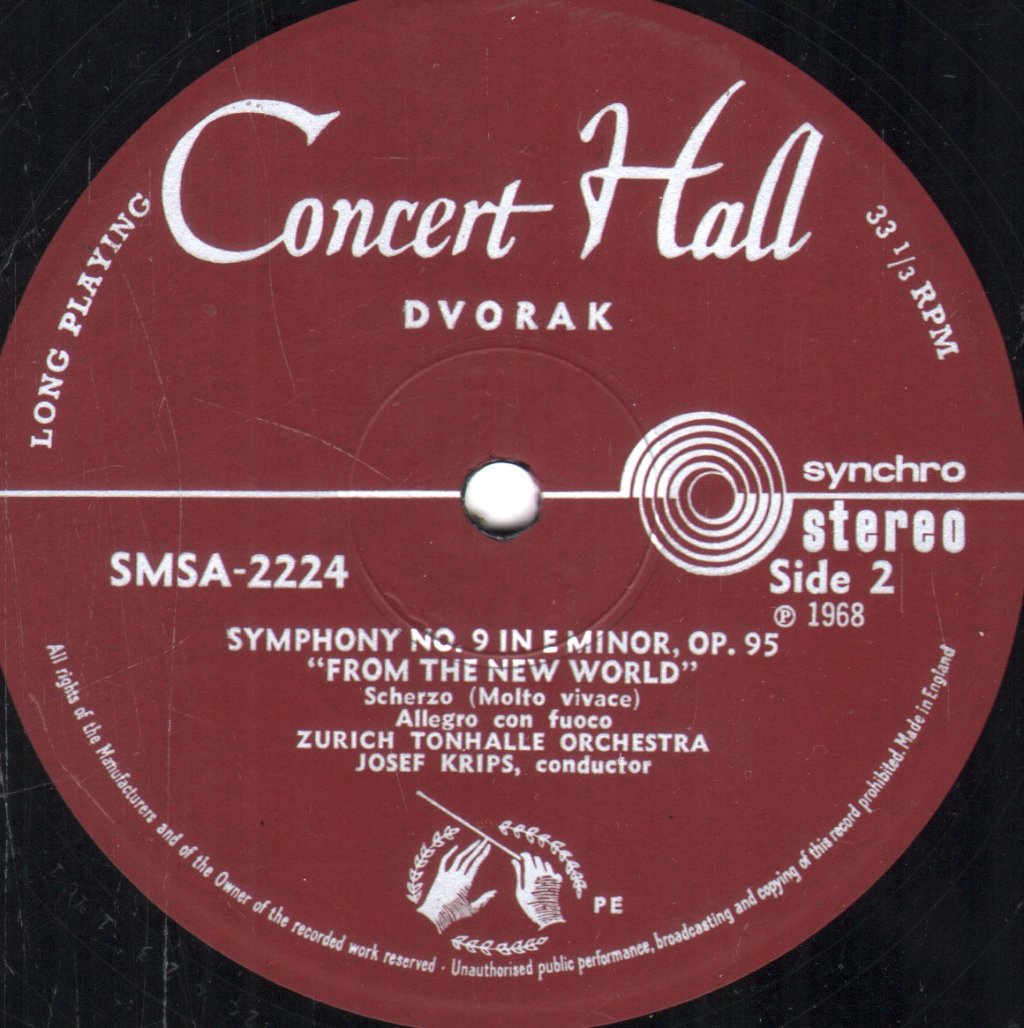 Josef Krips / Zurich Tonhalle Orchestra - Dvorak New World Symphony Symphony No.9 In E Minor Opus 95 - Lp
