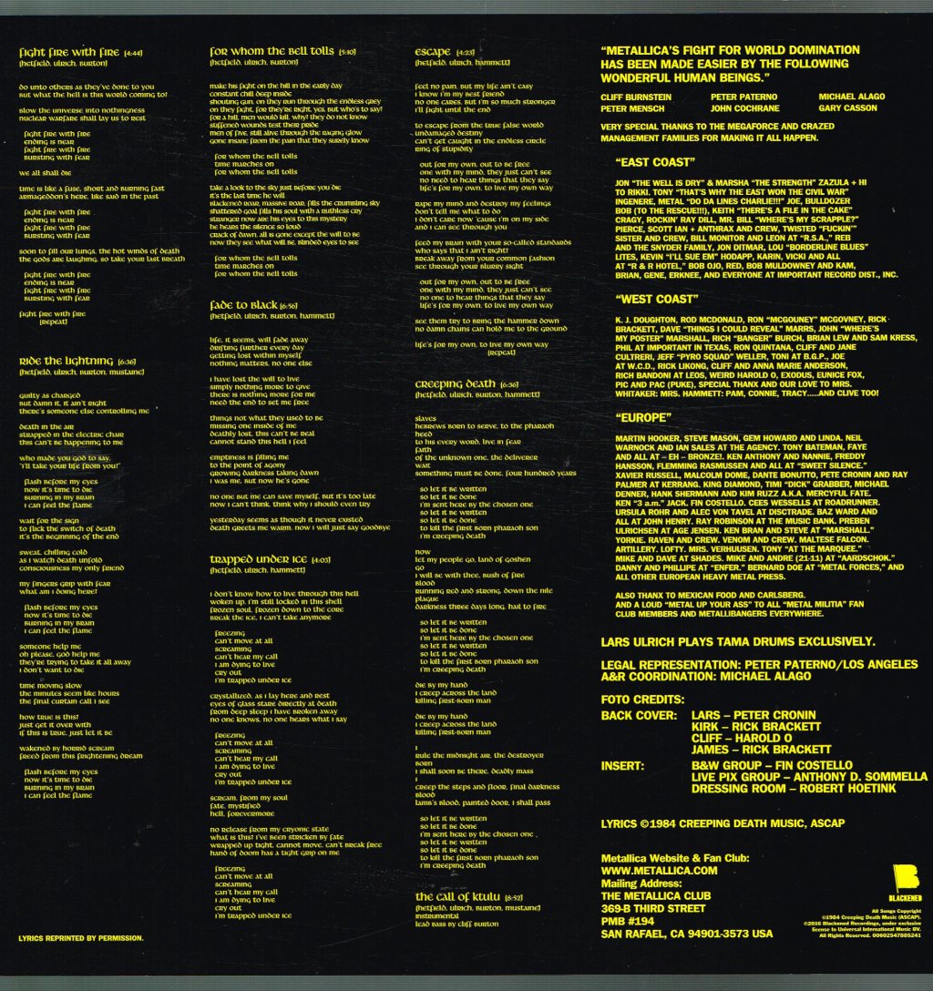 Metallica - Ride The Lightning - Lp