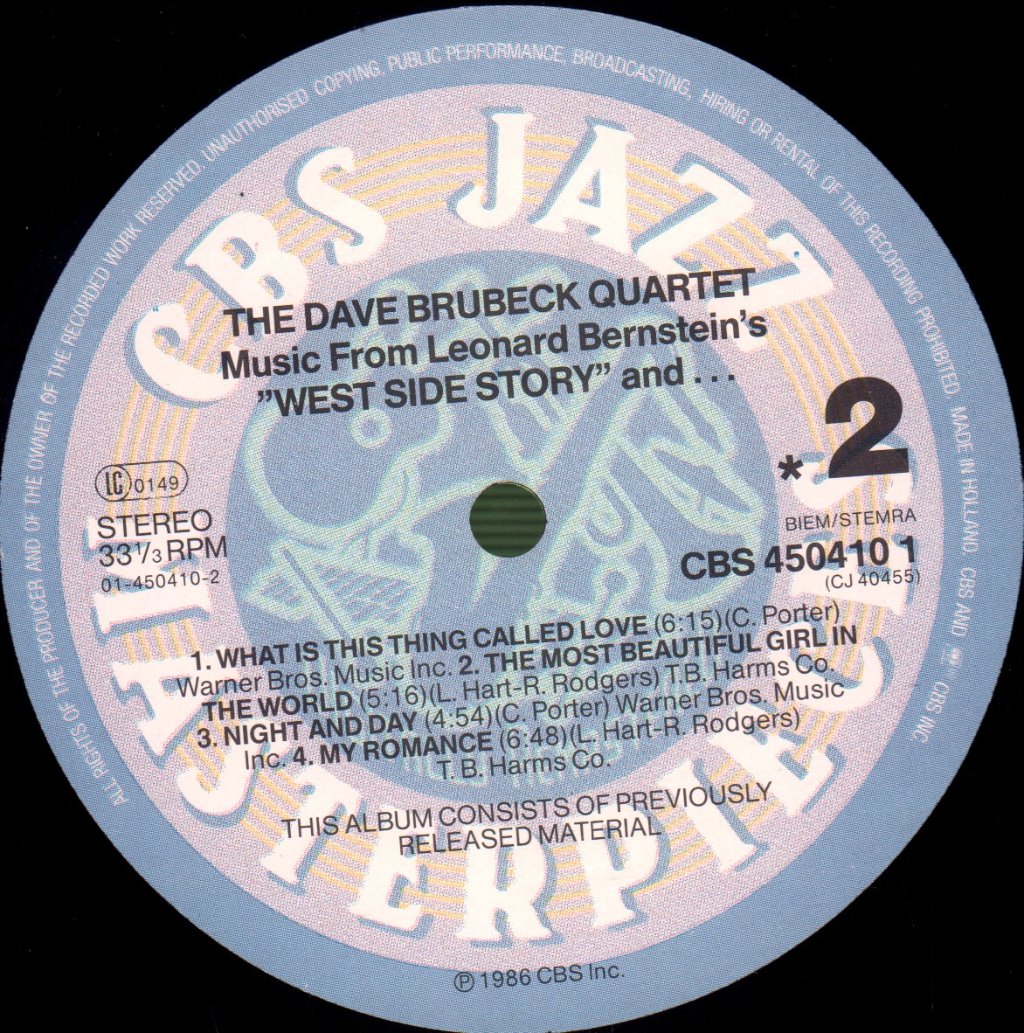 Dave Brubeck Quartet - Plays Music From West Side Story And... - Lp