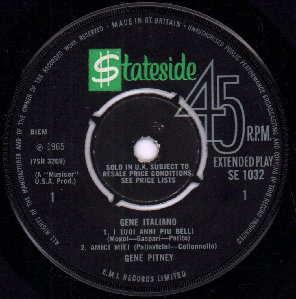 Gene Pitney - Gene Italiano - 7 Inch