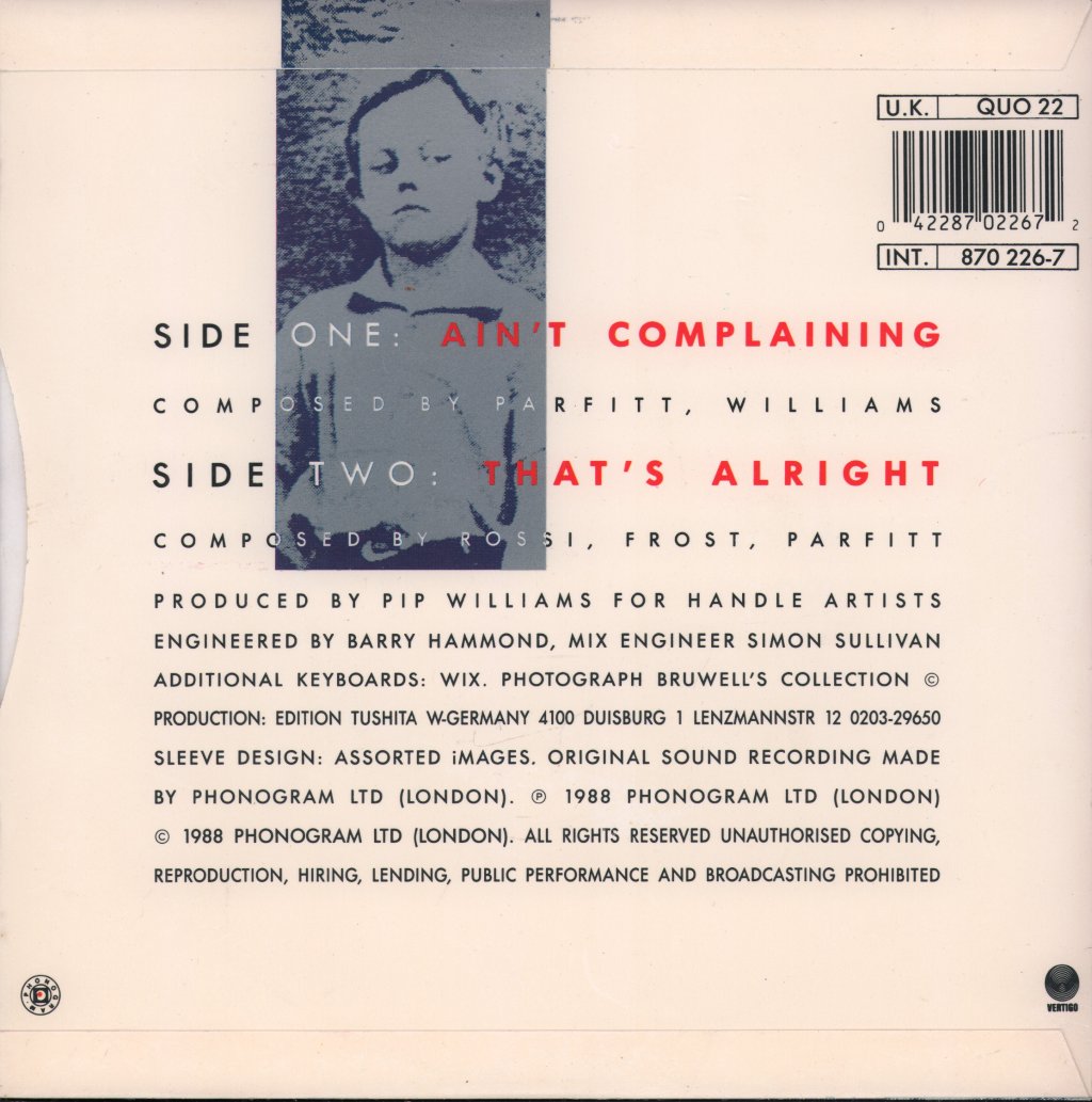 Status Quo - Ain't Complaining - 7 Inch