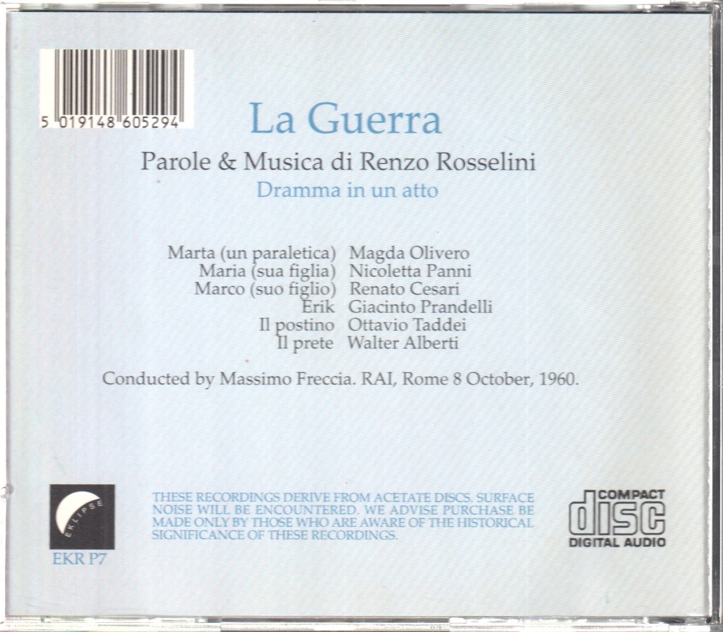 Massimo Freccia - Rosselini - La Guerra - Cd
