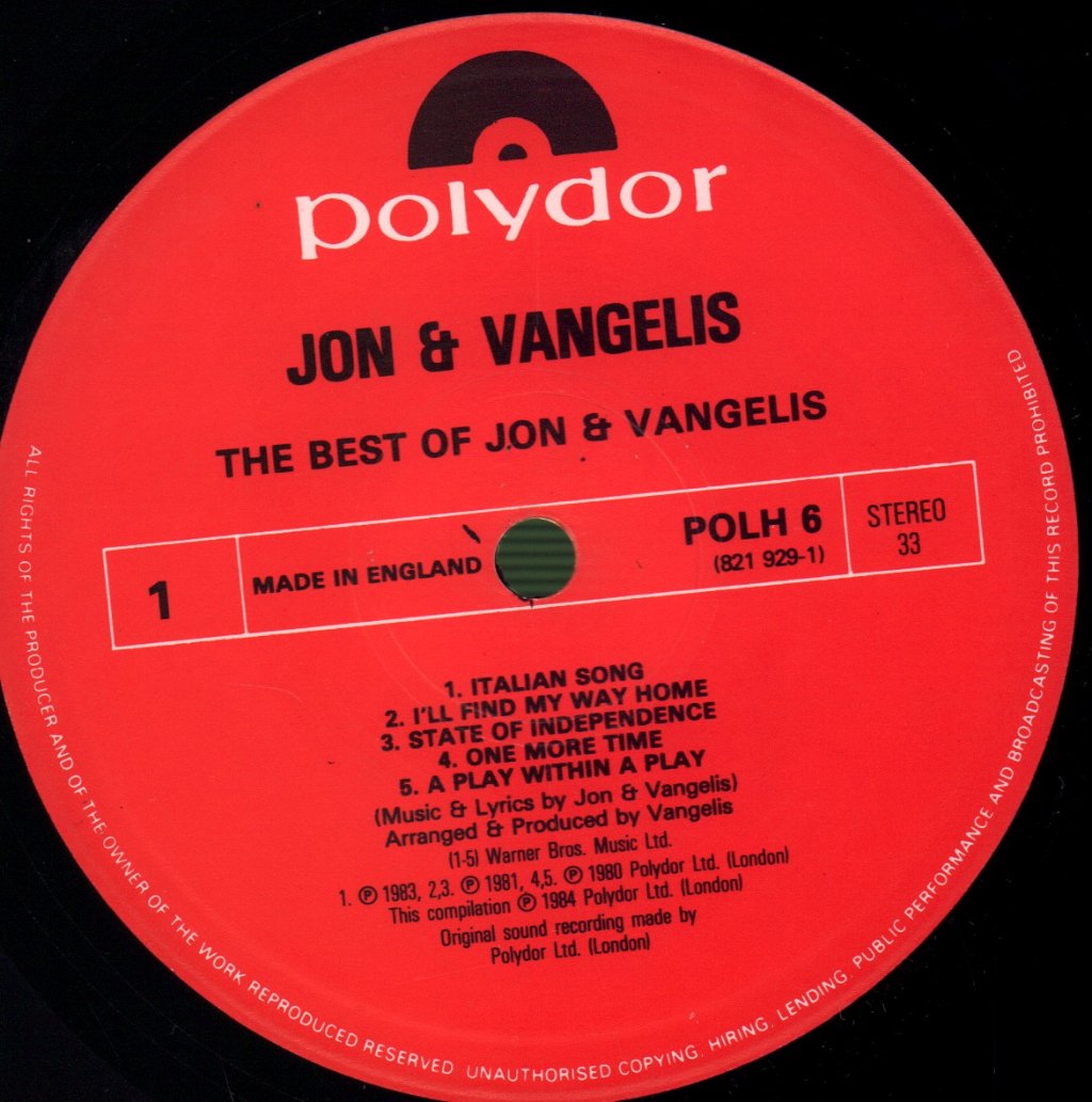 Jon And Vangelis - Best Of Jon And Vangelis - Lp