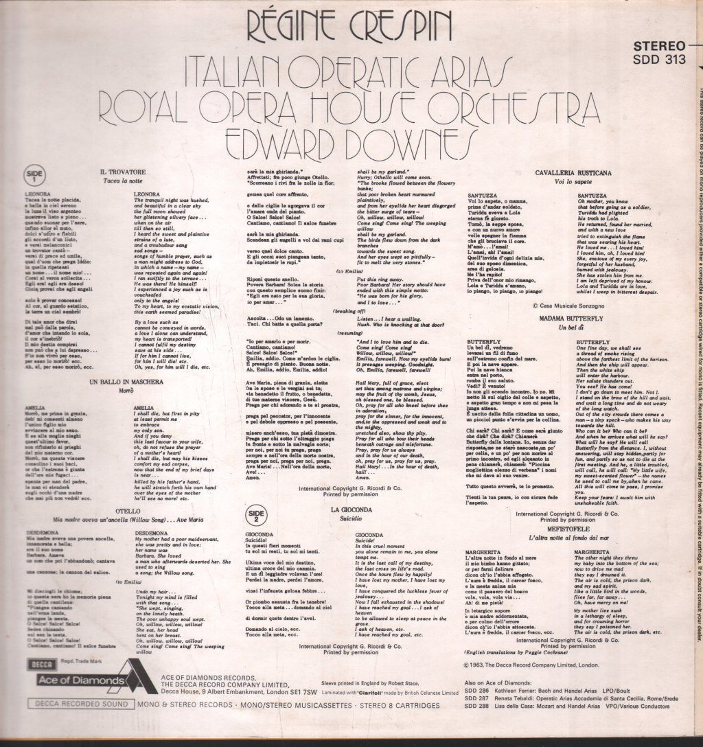Regine Crespin - Italian Operatic Arias - Lp