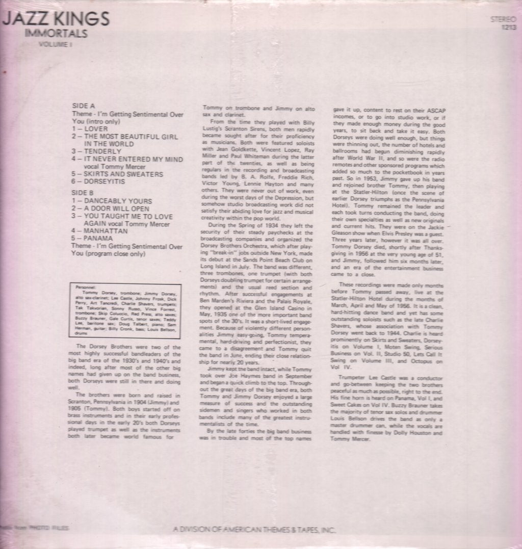 Tommy And Jimmy Dorsey - Jazz Kings The Immortals Vol 1 - Lp