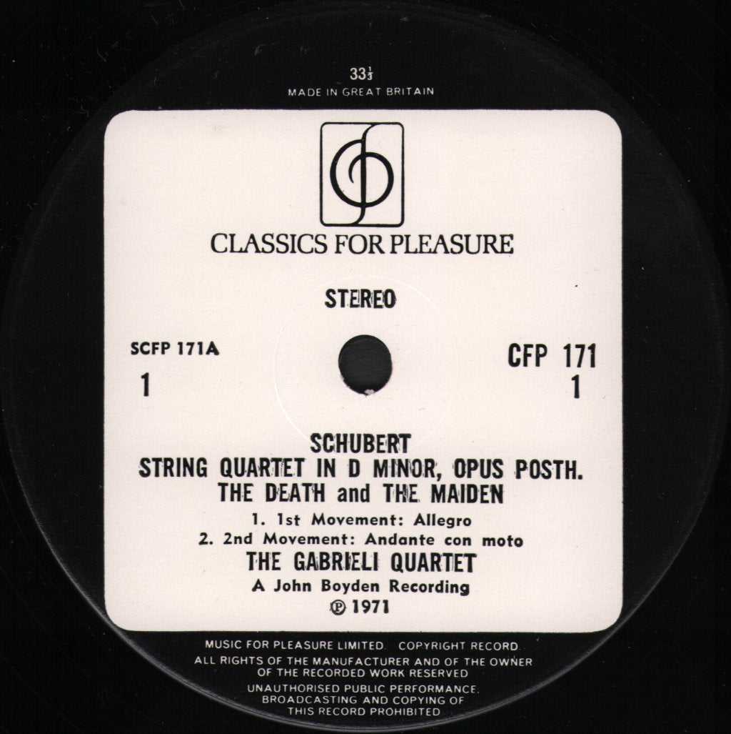 Gabrieli String Quartet - Schubert - String Quartet No.14 In D Minor - 'Death And The Maiden' - Lp