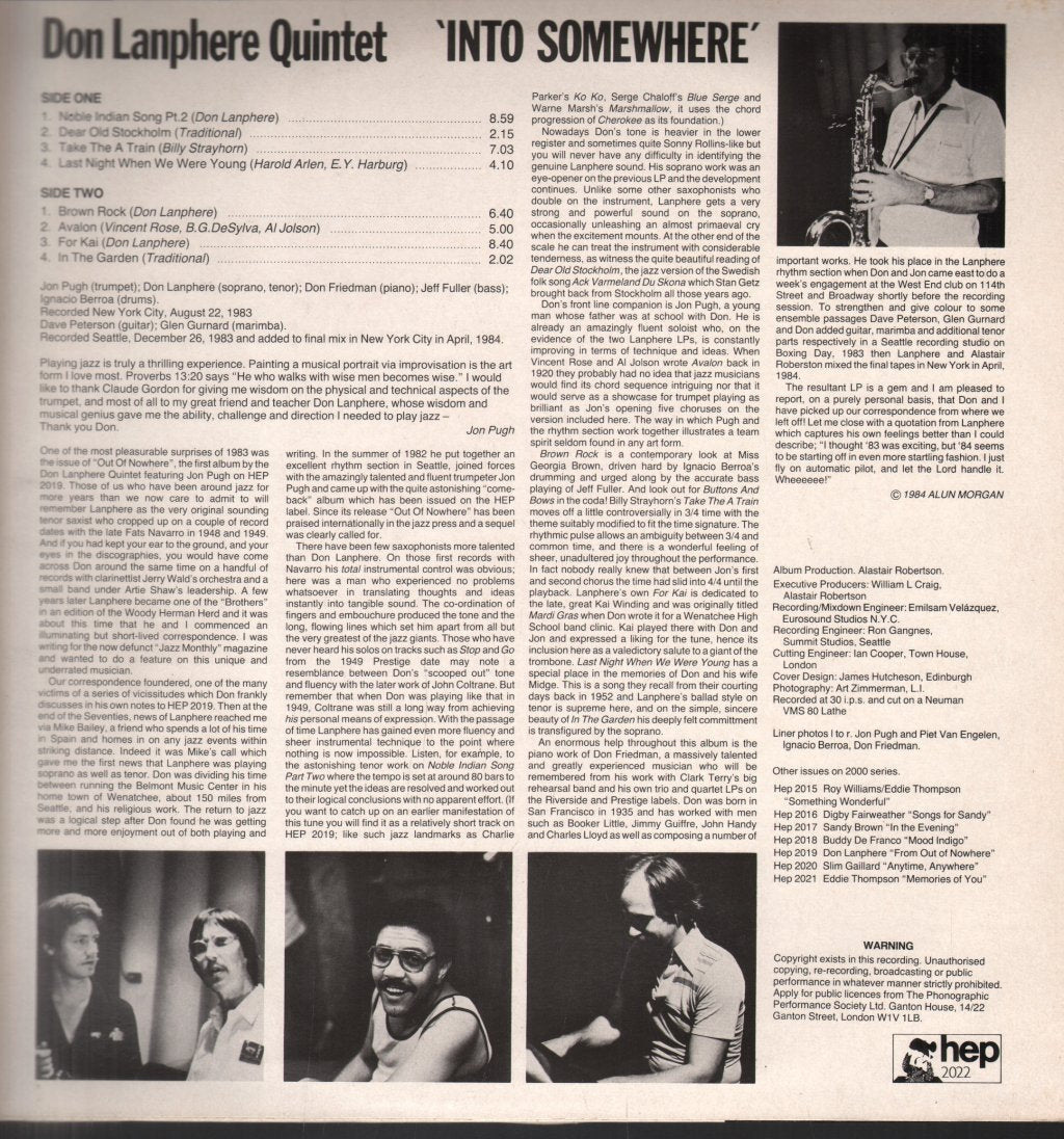 Don Lanphere Quintet - Into Somewhere - Lp