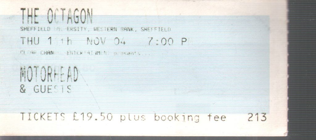 Motorhead - Octagon Sheffield 11th November 2004 - Ticket