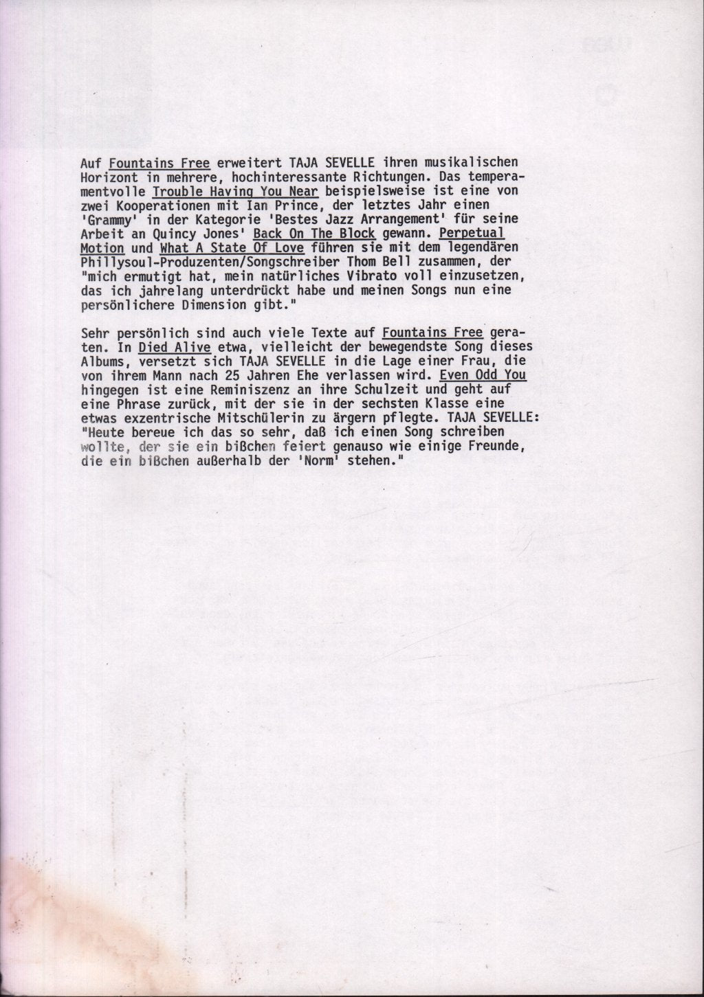 Taja Sevelle - Fountains Free - Lp