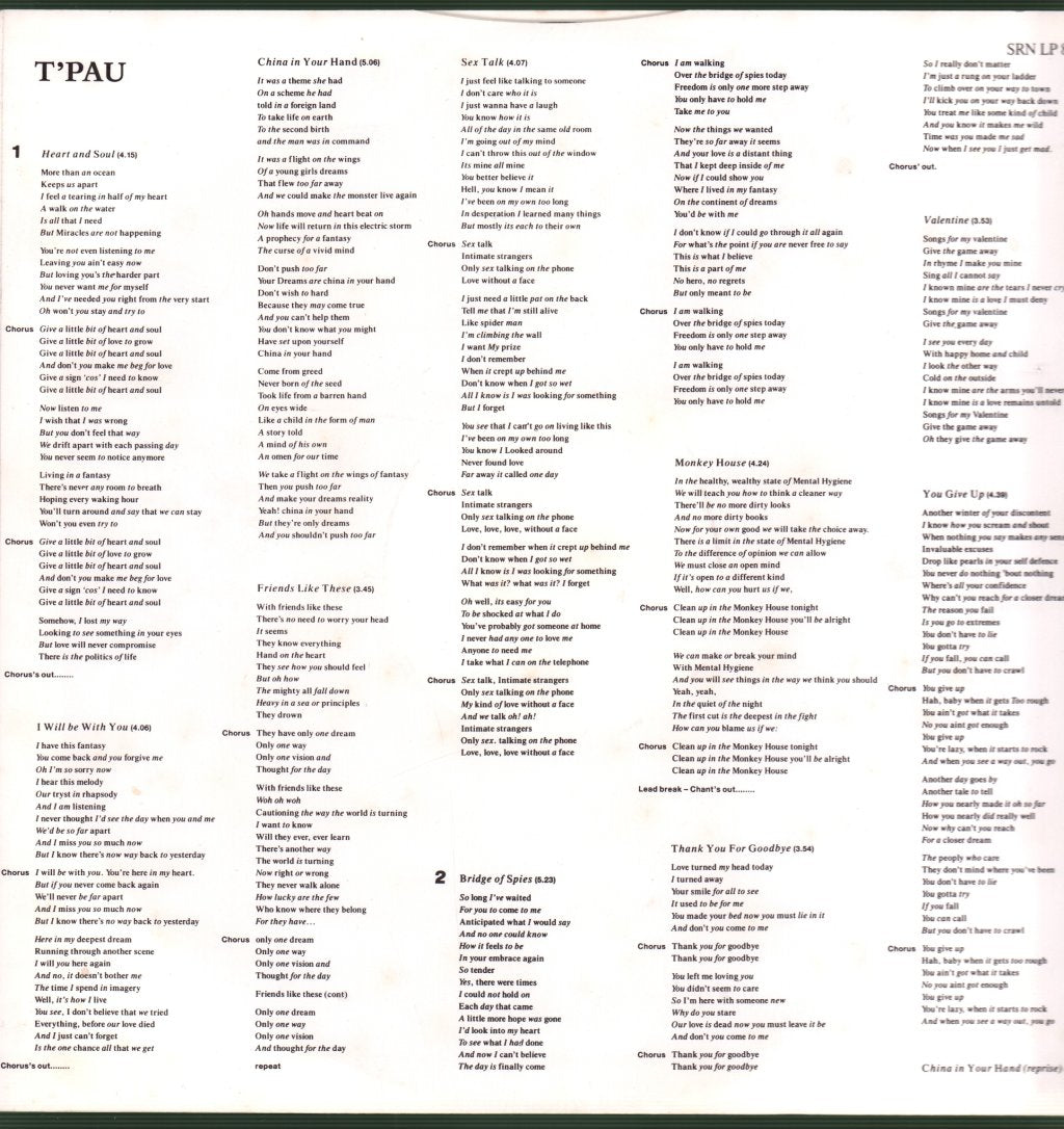 T'PAU - Bridge Of Spies - Lp