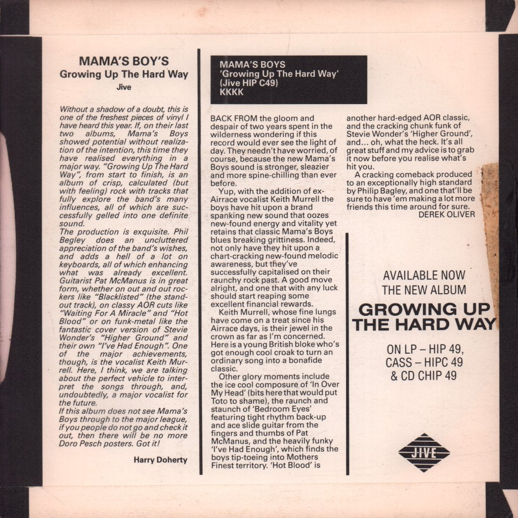 Mama's Boys - Growing Up The Hard Way - 7 Inch