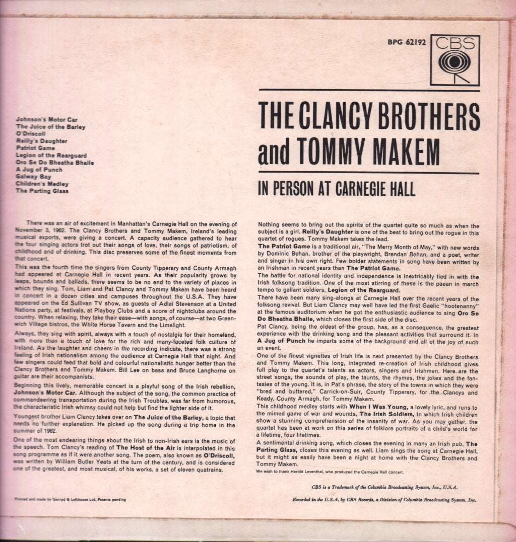 Clancy Brothers And Tommy Makem - In Person At Carnegie Hall - Lp