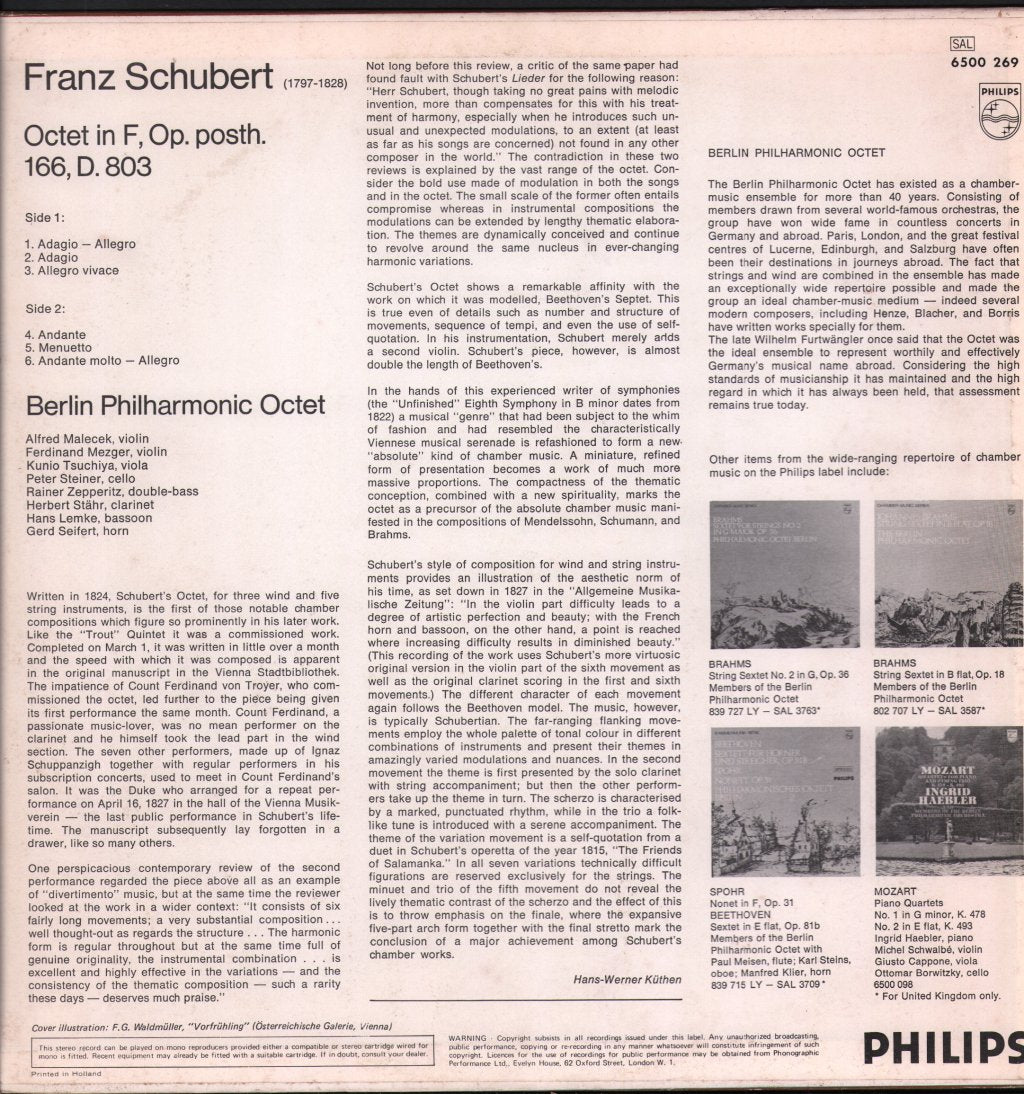 Berlin Philharmonic Octet - Franz Schubert - Octet in F, Op. Posth. 166, D.803 - Lp