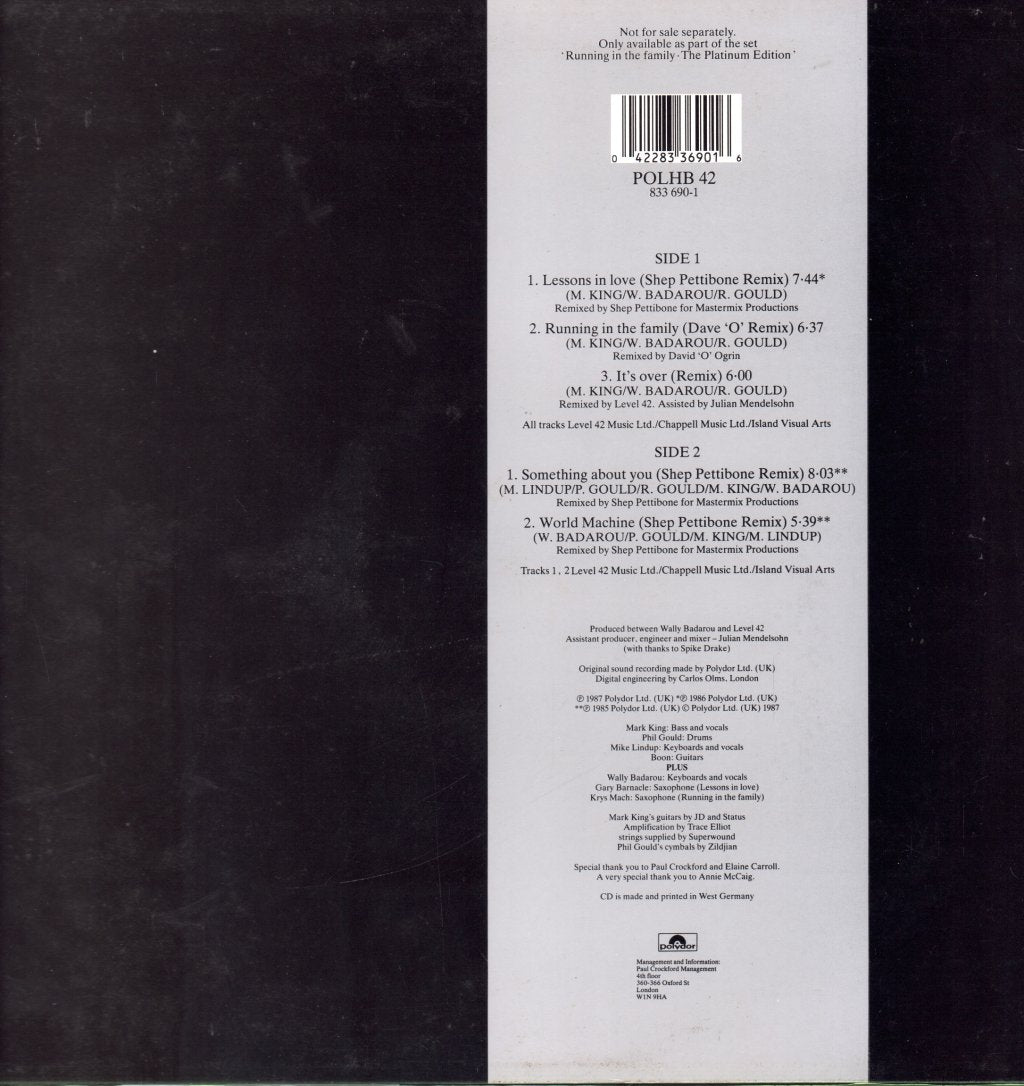 Level 42 - Platinum Edition EP - 12 Inch