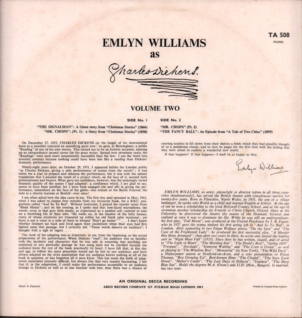 Emlyn Williams - As Charles Dickens Volume 2 - Lp