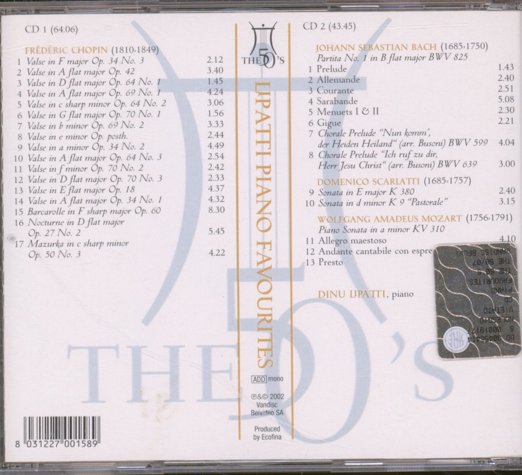 Dinu Lipatti - Bach / Scarlatti / Mozart / Chopin - Lipatti Piano Favourites - Double Cd