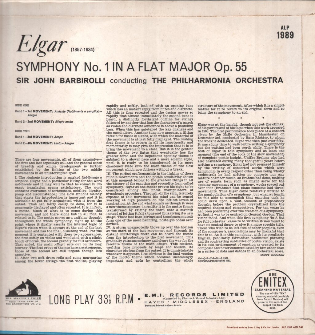 Sir John Barbirolli / Philharmonia Orchestra - Elgar Symphony No.1 - Lp
