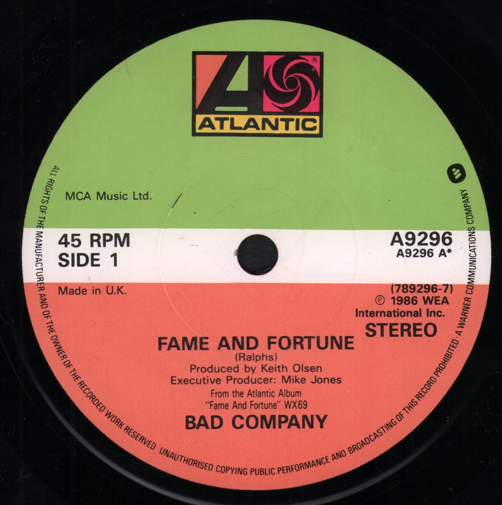 Bad Company (Rock Group) - Fame And Fortune - 7 Inch