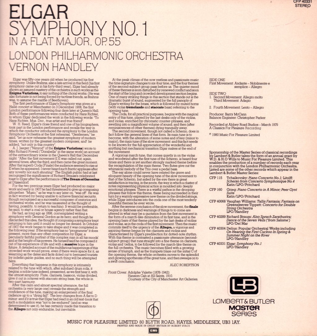 Elgar - Symphony No.1 In A Flat Major, Op.55 - Lp