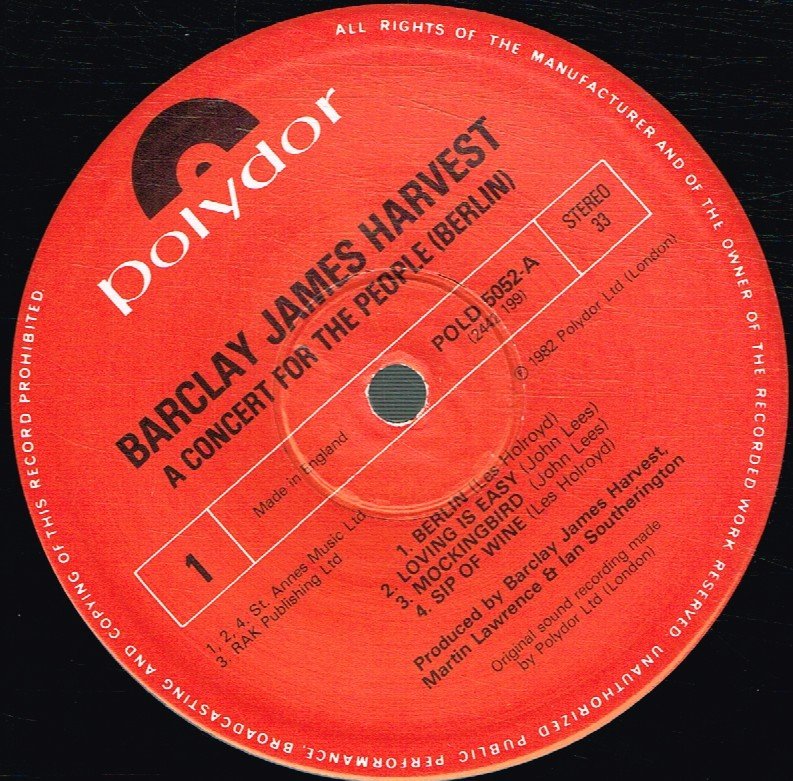 Barclay James Harvest - A Concert For The People (Berlin) - Lp