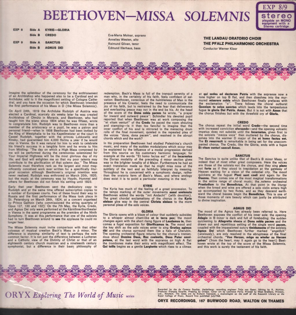 Landau Oratorio Choir / Pfalz Philharmonic Orchestra - Beethoven - Missa Solemnis - Double Lp