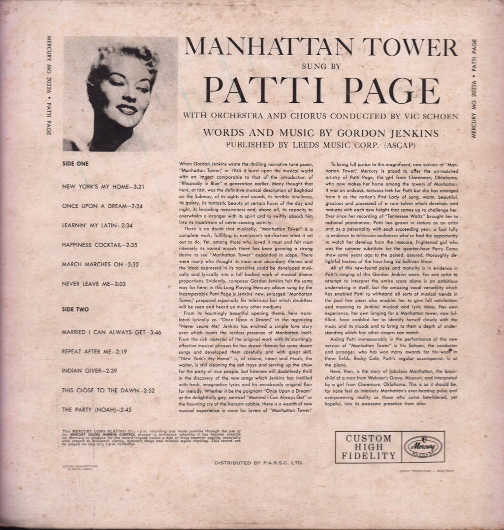 Patti Page - Manhattan Tower - Lp