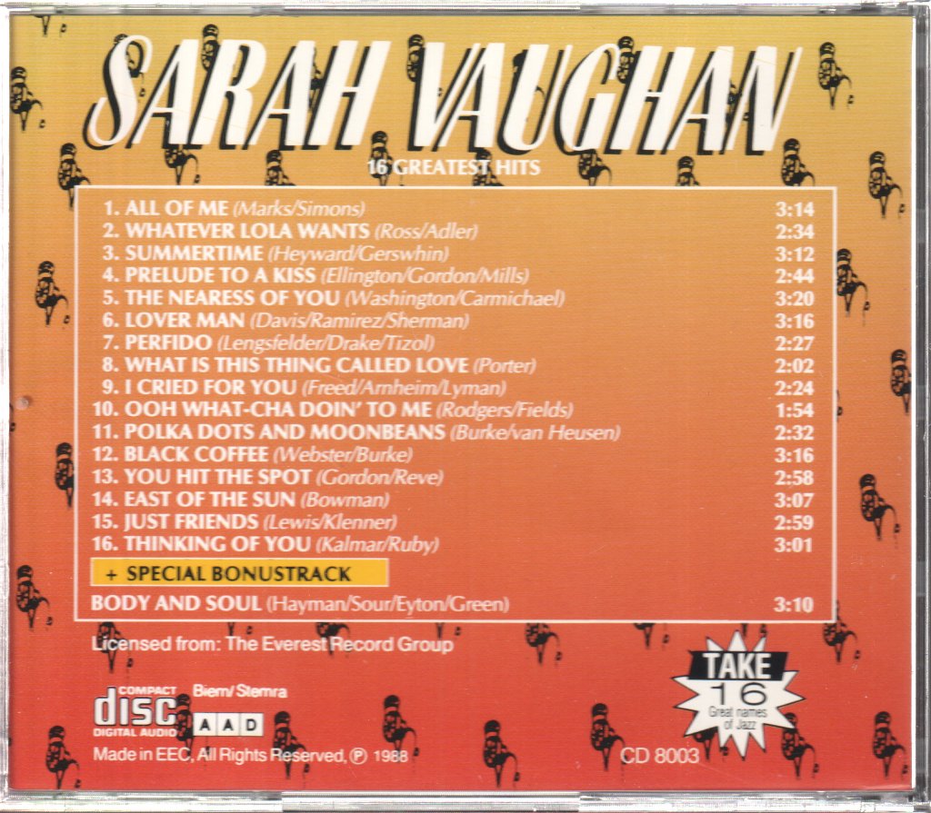 Sarah Vaughan - 16 Greatest Hits - Cd