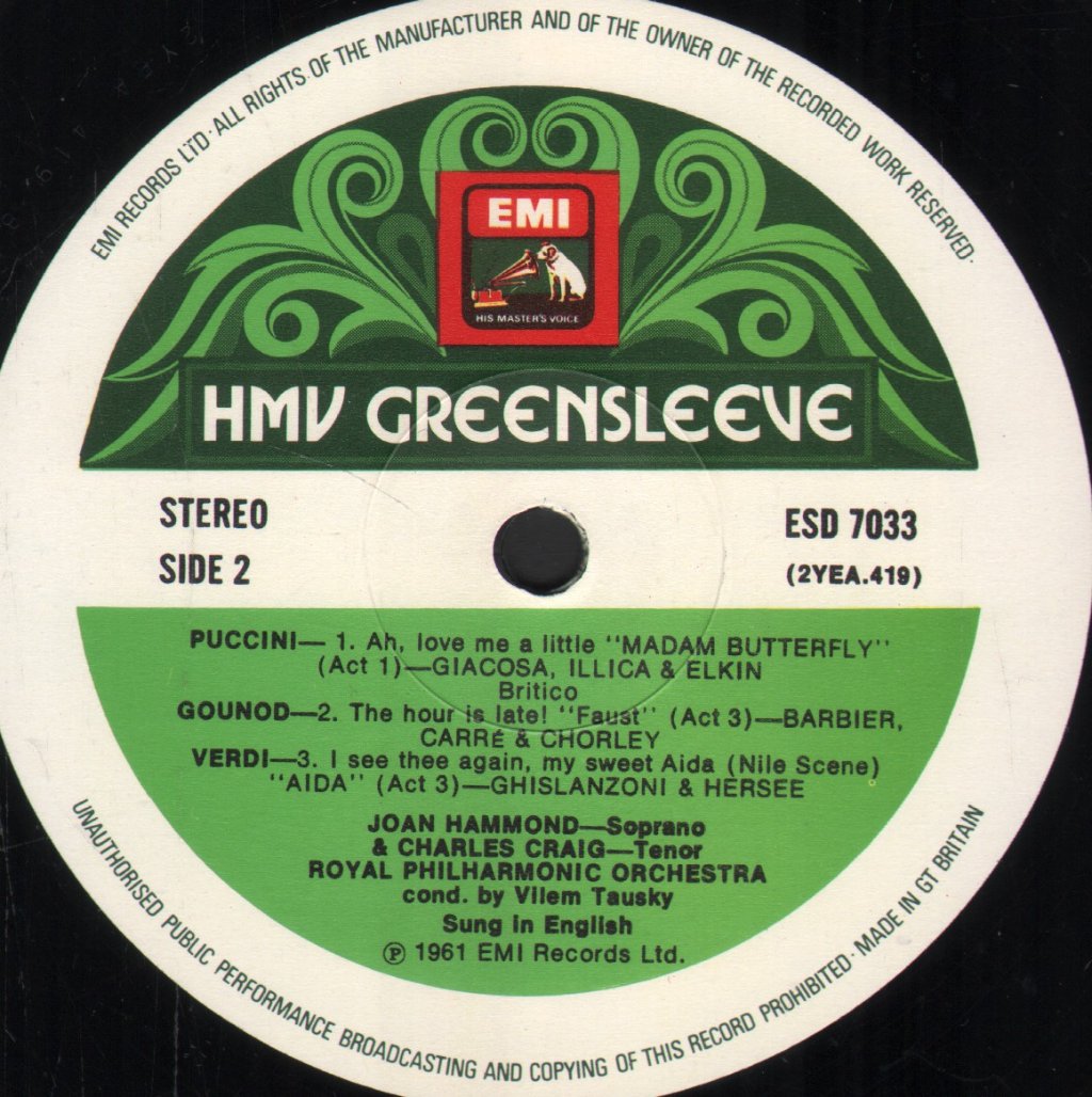 Joan Hammond and Charles Craig / Royal Philharmonic Orchestra / Vilem Tausky - Favourite Operatic Love Duets - Lp