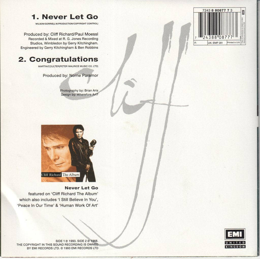 Cliff Richard - Never Let Go - 7 Inch