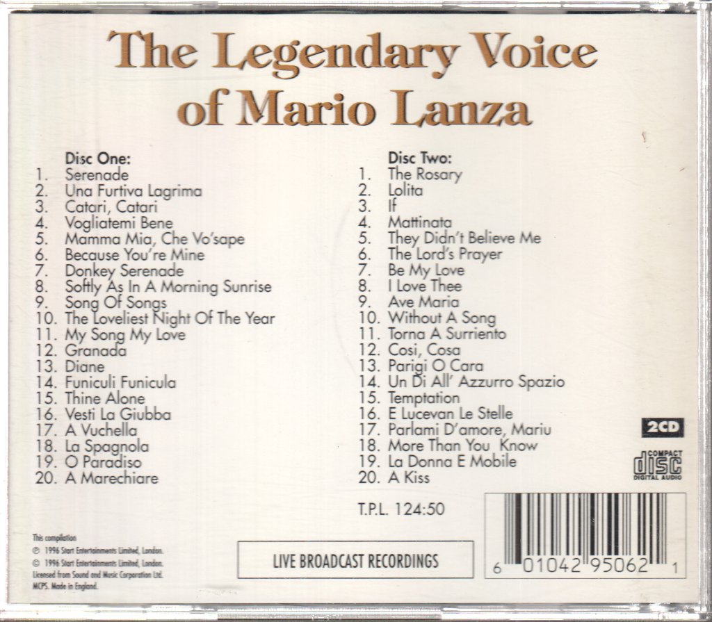 Mario Lanza - Legendary Voice Of Mario Lanza - Double Cd