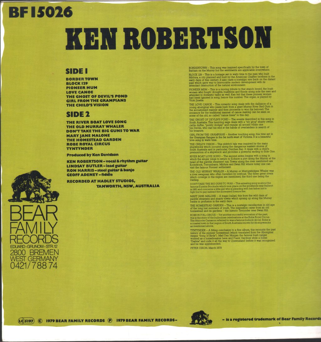 Ken Robertson - Songs Of Australia - Lp