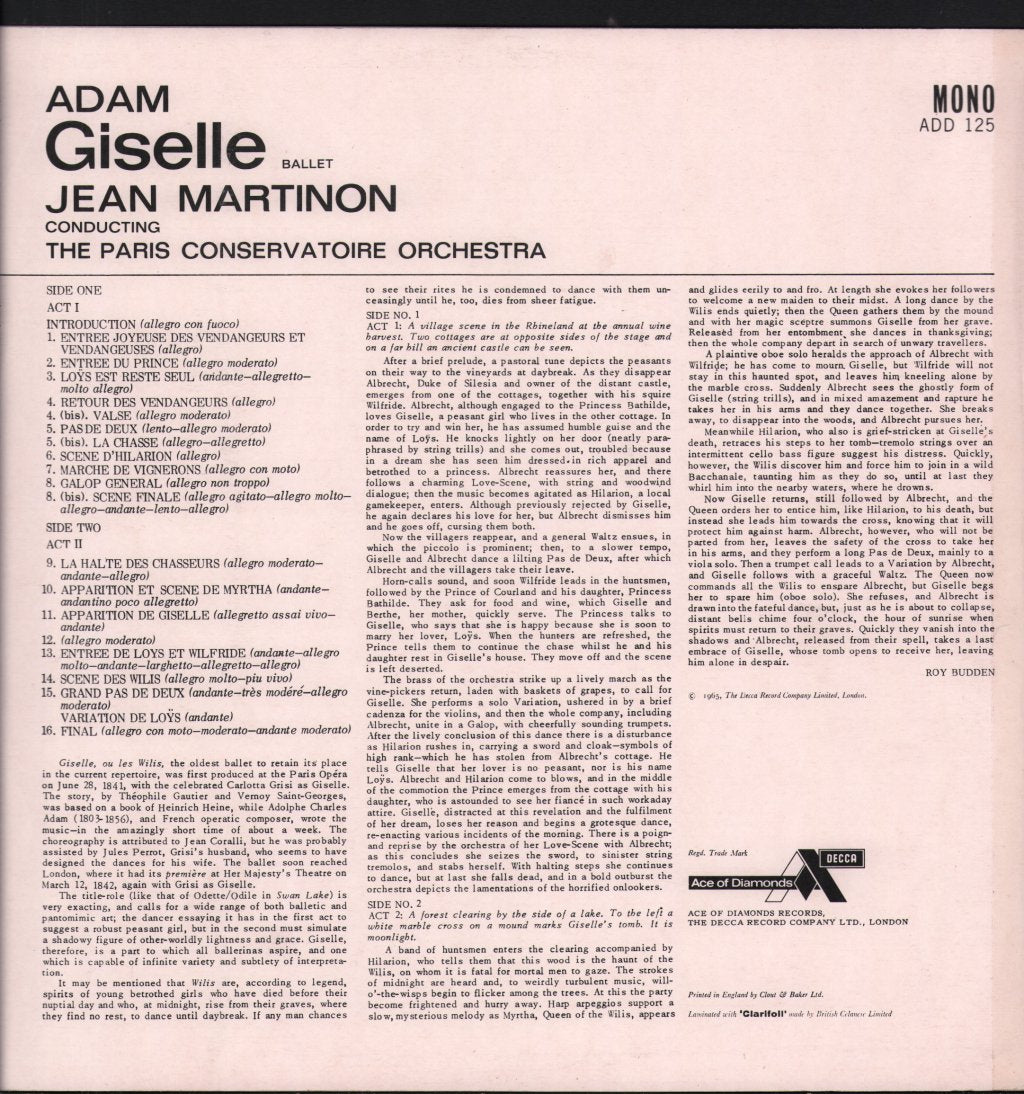 Jean Martinon / Paris Conservatoire Orchestra - Adam Giselle Ballet - Lp