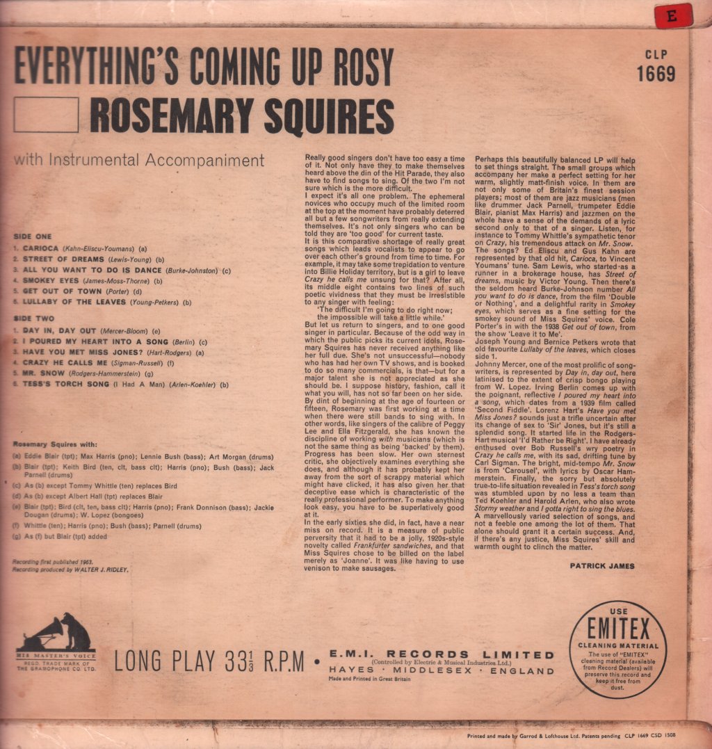 Rosemary Squires - Everything's Coming Up Rosy - Lp