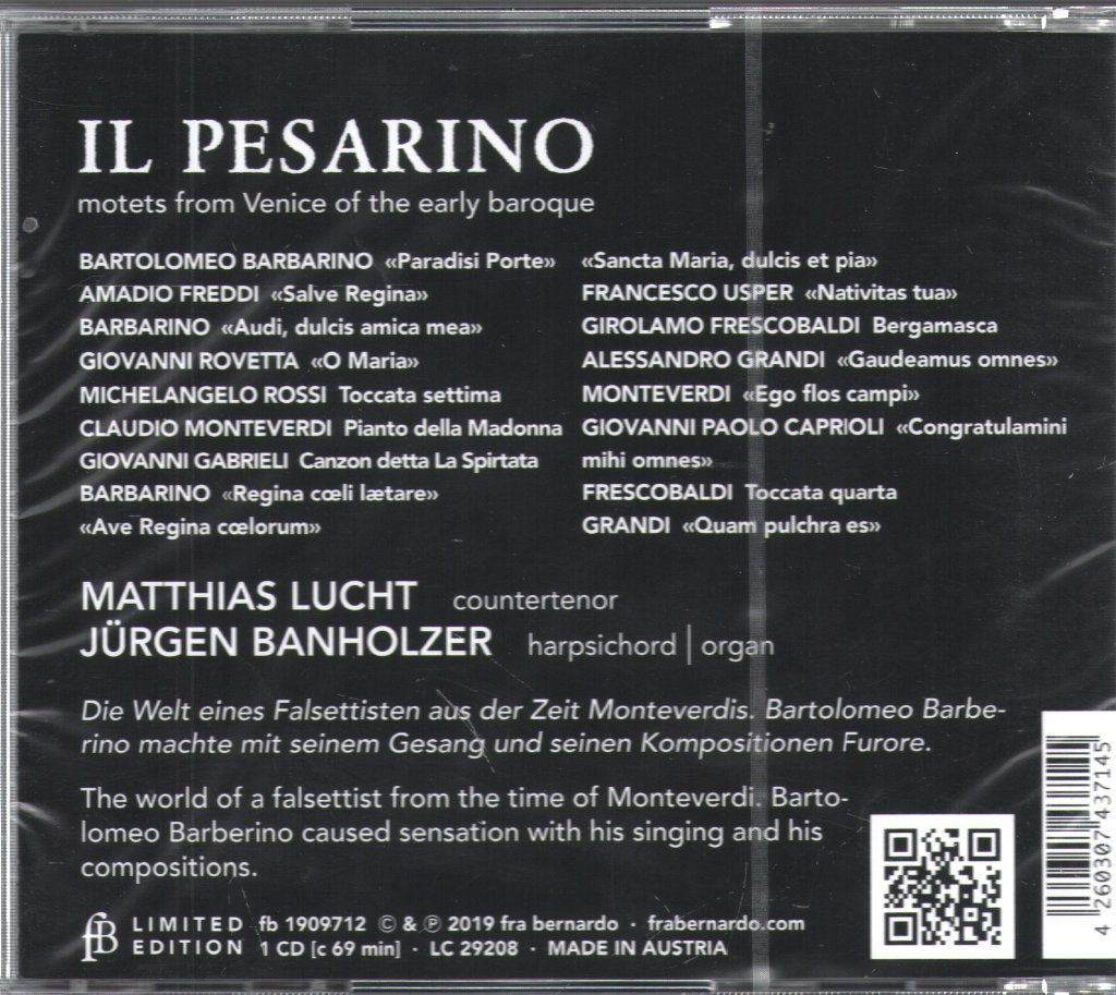 Matthias Lucht; Jurgen Banholzer - IL PESARINO - Motets From Venice Of The Early Baroque - Cd