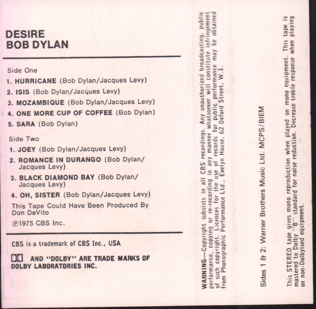 Bob Dylan - Desire - Cassette