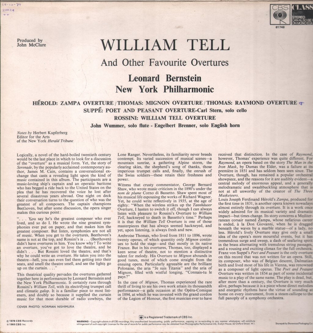 Leonard Bernstein / New York Philharmonic - William Tell And Other Favorite Overtures - Lp