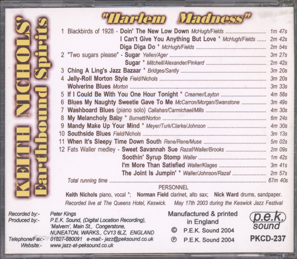 Keith Nichols' Earthbound Spirits - Harlem Madness - Cd