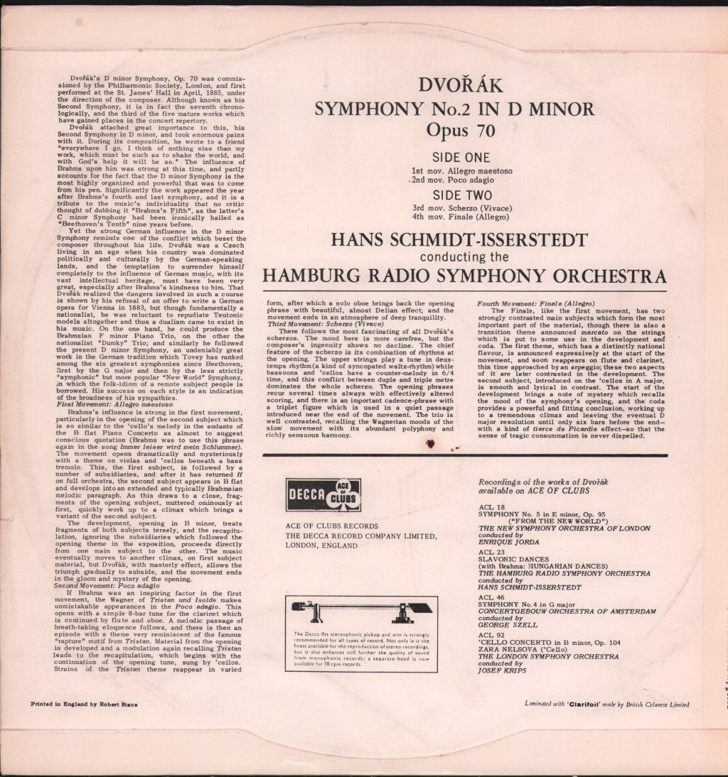 Hans Schmidt Isserstedt / Hamburg Radio Symphony Orch. - Dvorak - Symphony No.2 In D Minor - Lp