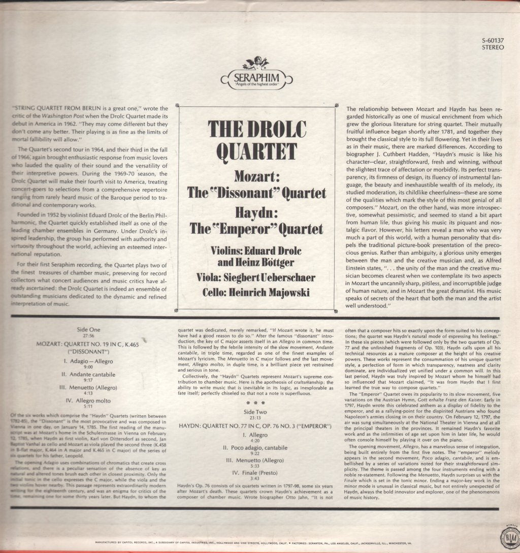 Drolc Quartett - Mozart - "Dissonant" Quartet / Haydn - The "Emperor" Quartet - Lp