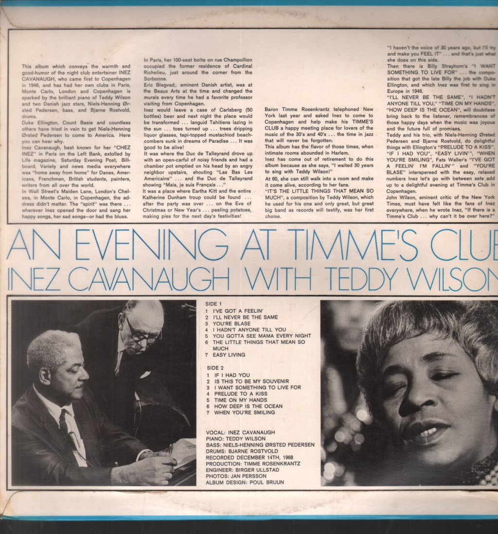 Inez Cavanaugh With Teddy Wilson - An Evening At Timme's Club - Lp