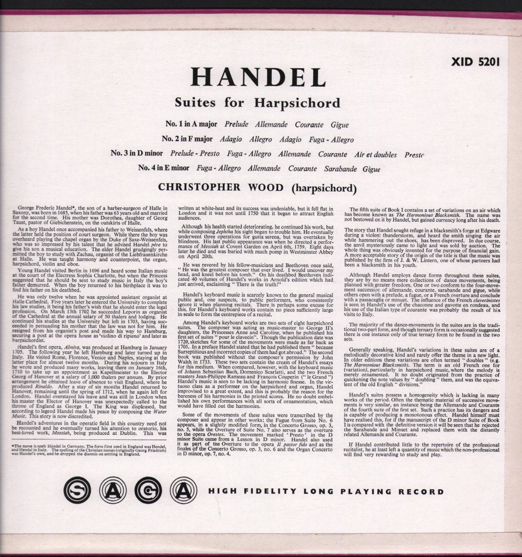 Christopher Wood - Handel - Suites For Harpsichord 1 - 4 - Lp