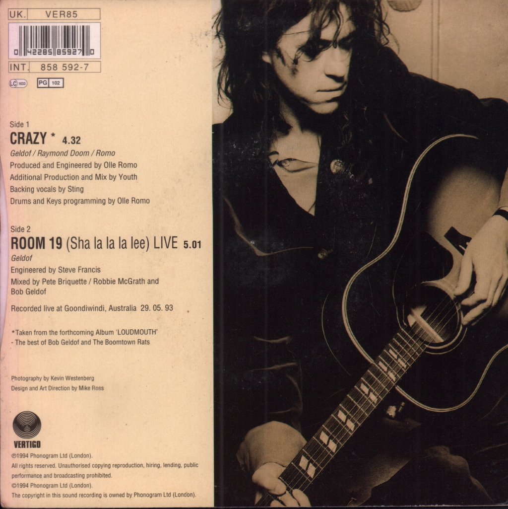 Bob Geldof - Crazy - 7 Inch