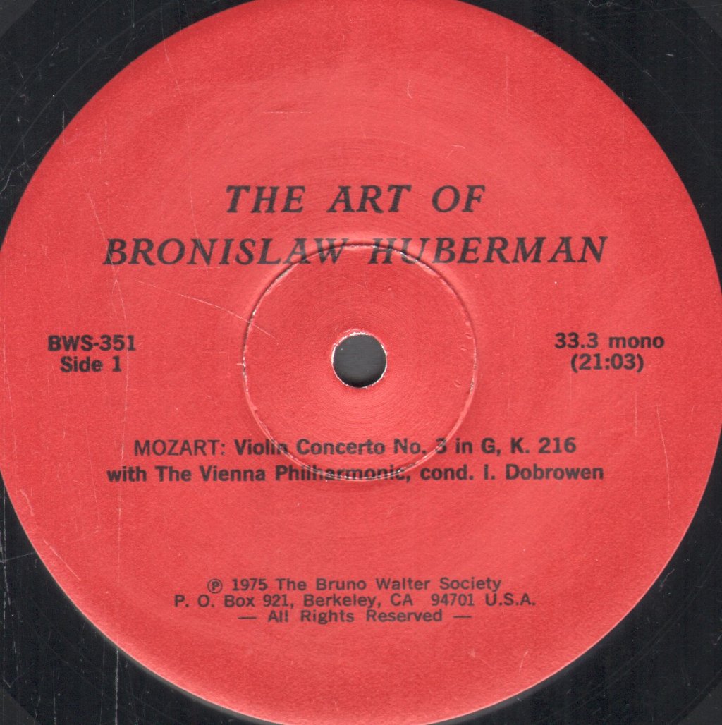 Bronislaw Huberman - Plays Mozart Violin Concertos - Lp