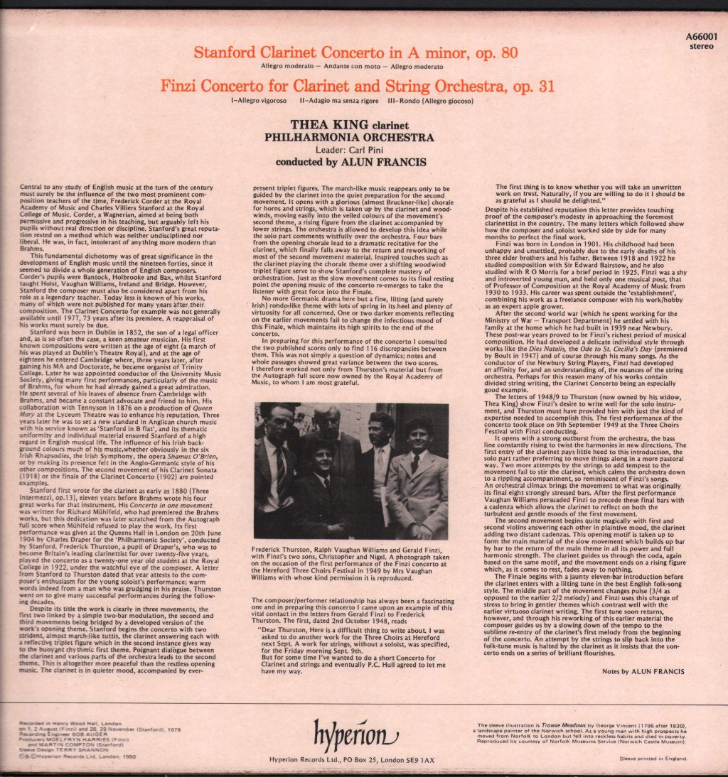 Thea King / Philharmonia Orchestra / Alun Francis - Stanford / Finzi Clarinet Concerto - Lp
