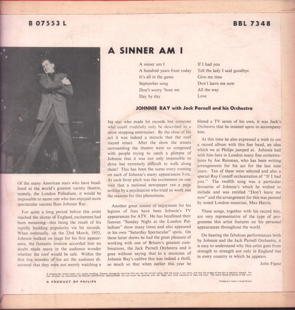 Johnnie Ray - A Sinner Am I - Lp