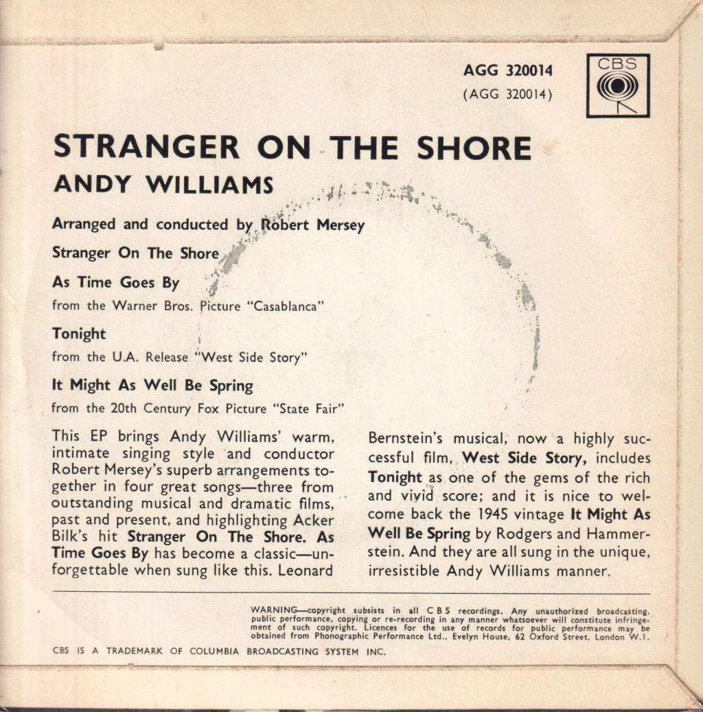Andy Williams - Stranger On The Shore - 7 Inch