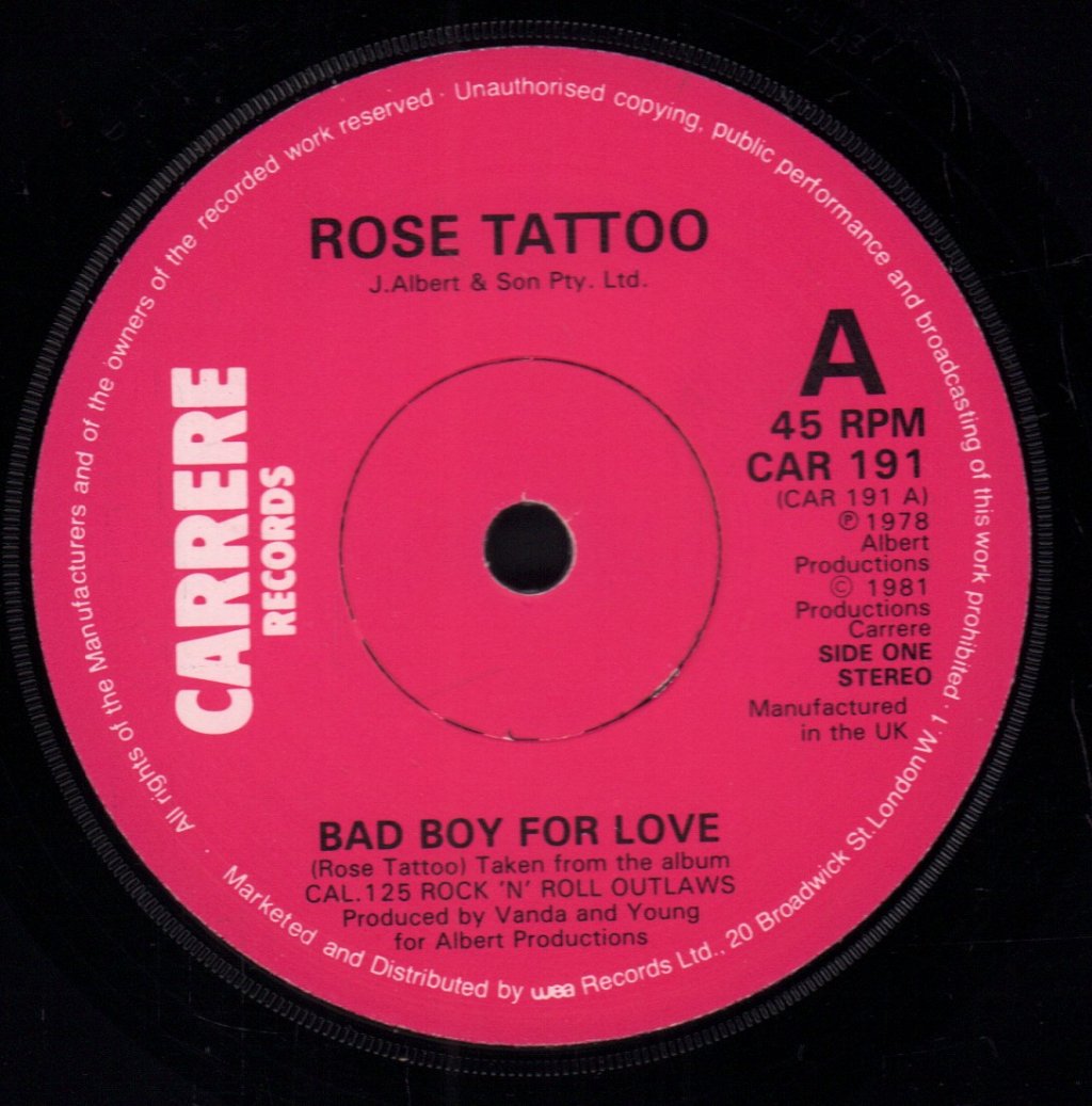 Rose Tattoo - Bad Boy For Love - 7 Inch