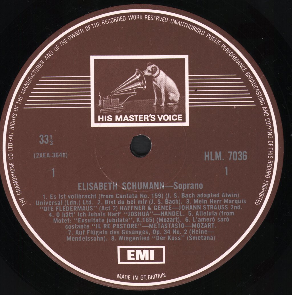 Elisabeth Schumann - Arias & Songs By J.S. Bach · Handel · Mahler · Mozart · Schubert - Lp